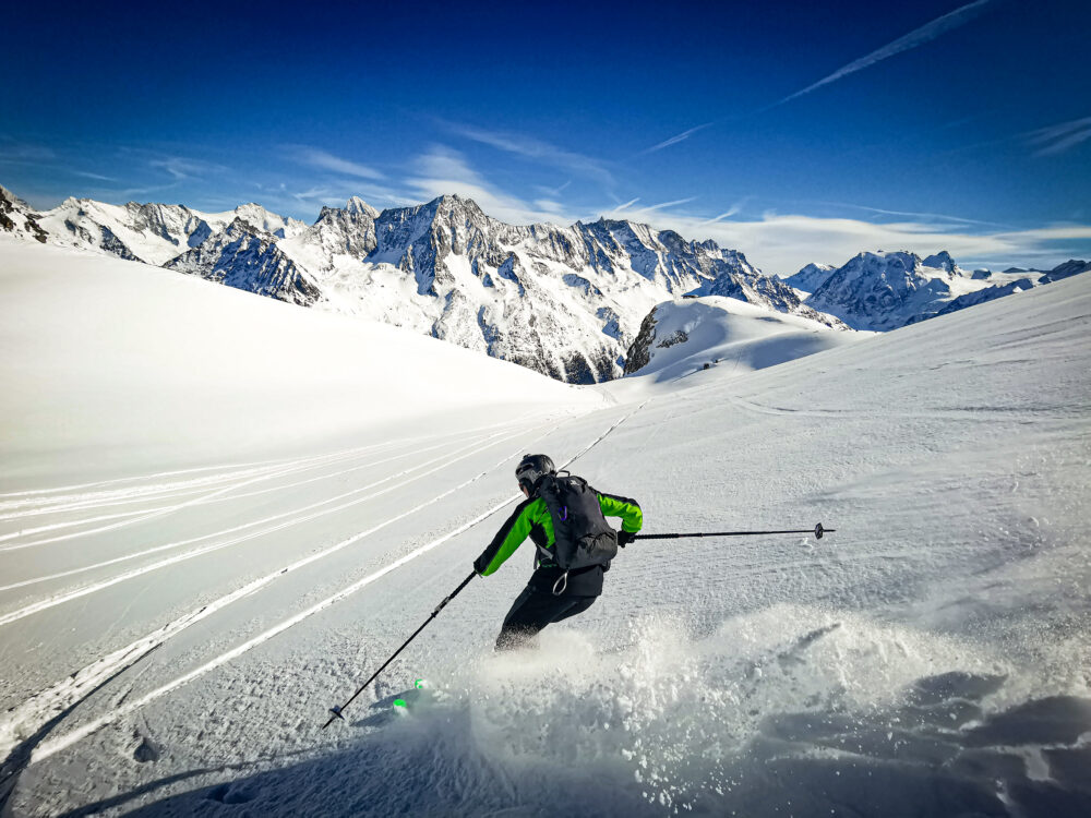 Ski touring above Arolla in Val d'Hérens, Valais, Switzerland