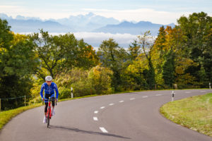 Climbing the Col du Mollendruz with the Mont Blanc in the background
